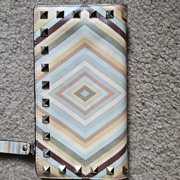 Valentino Garavani Cream, Yellow, Green and Brown Studded Wallet - Picture 3 of 9